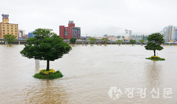 장흥읍 탐진강변 폭우로 물에 잠겨
